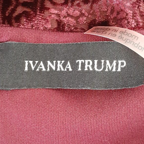 IVANKA TRUMP Burgundy Floral Velour Cold-Shoulder Tunic; Size Small - Picture 3 of 6